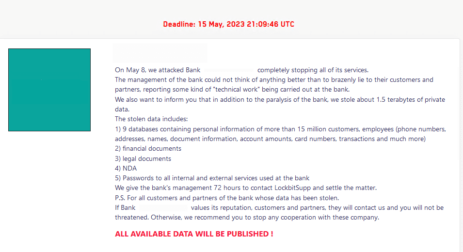 Bank Attack Data Leak